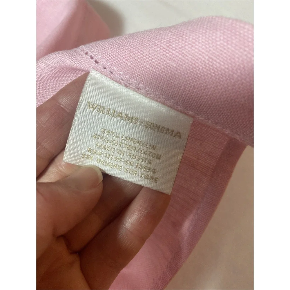 Williams Sonoma Pink Embroidered‎ LOVE Hemstitched Dish Tea Towel Linen Decor